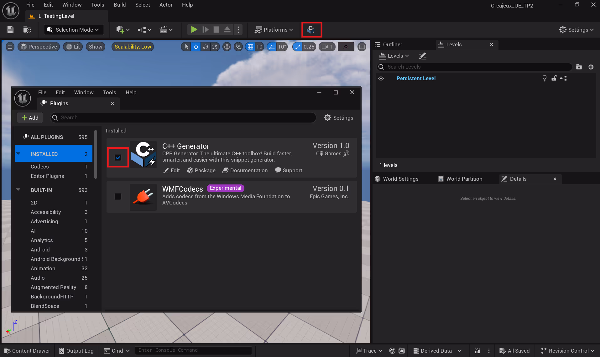 Launch C++ Generator from editor toolbar