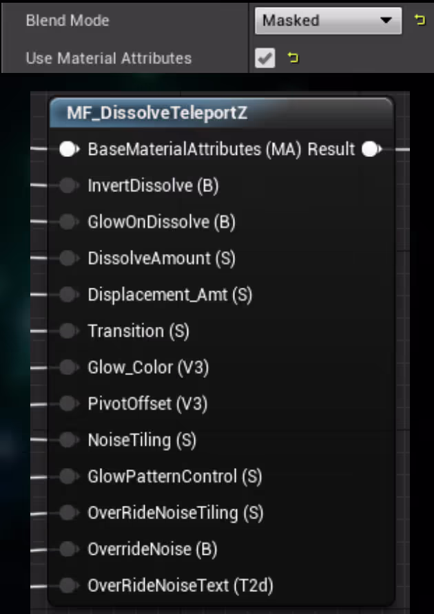 Dissolve Teleport Material Function Node