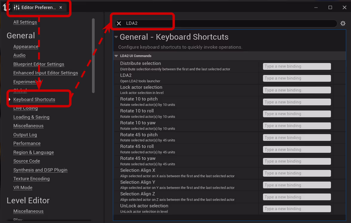 LDA shortcuts cheat sheet